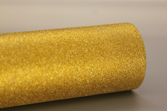 Ketahanan panas Hingga 120 derajat Celcius Glitter Lamination Film Adhesive berbasis air Shimmers dengan cahaya emas seperti pasir