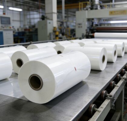 Film laminasi termal PET tahan kelembaban dengan perekat yang diaktifkan oleh panas dan akhir yang mengkilap untuk kemasan